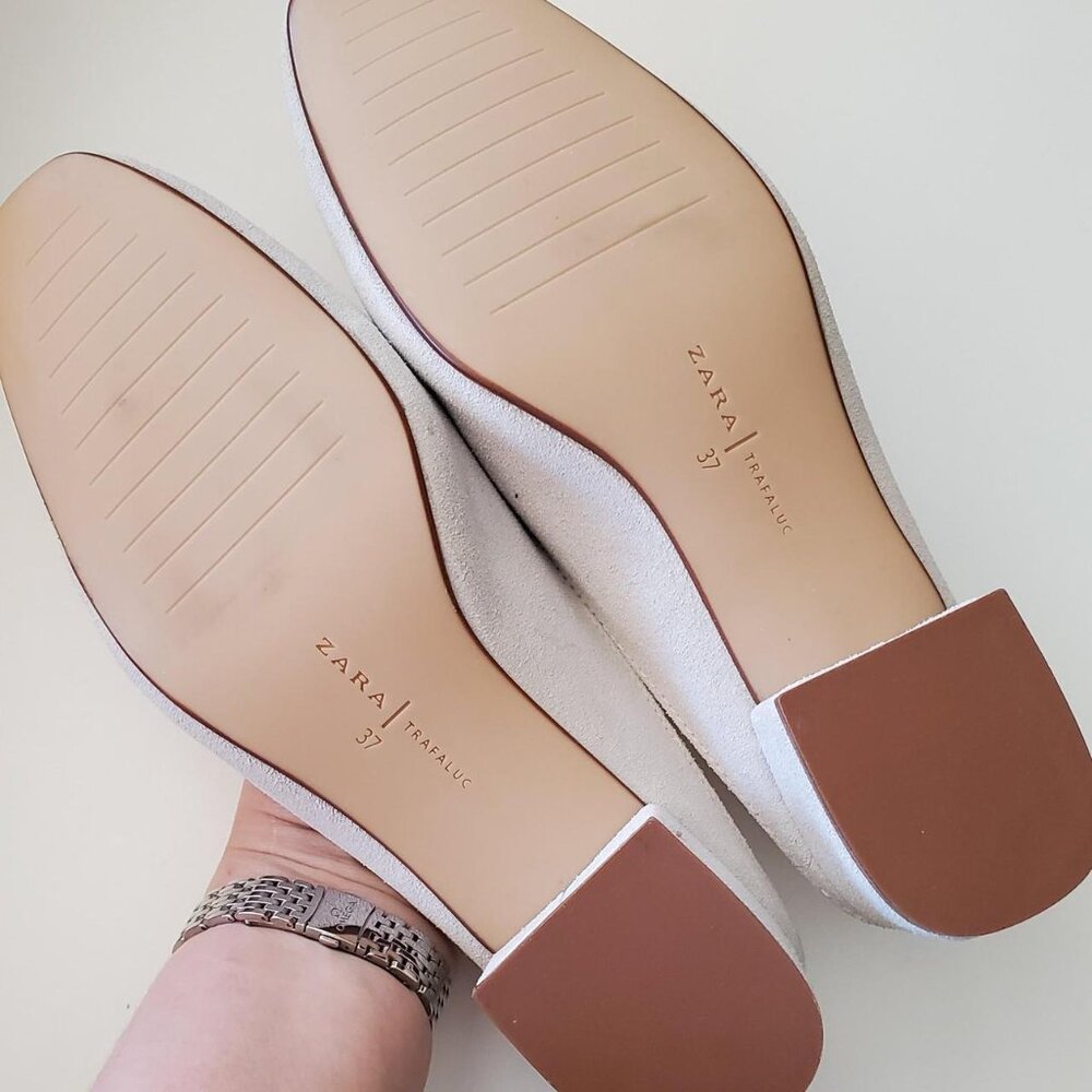 Zara Split Suede Heeled Slides In Grey Size 37 Eu… - image 4